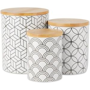 imageDII Kitchen Ceramics Collection Canister Set Floral Tile 3 PieceMixed Print  WhiteBlack
