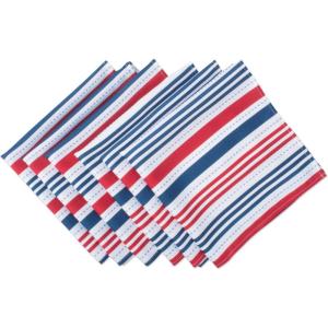 imageDII Patriotic Stripes Tabletop Collection Stain Resistant ampamp Waterproof Table Runner 14x72 Red White ampamp Blue20 x 20 Set of 6