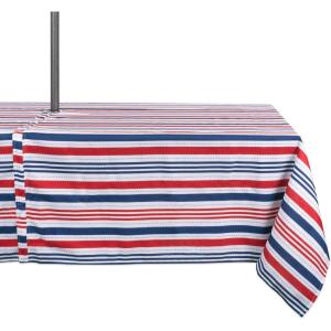 imageDII Patriotic Stripes Zippered Tabletop Collection Stain Resistant ampamp Waterproof Tablecloth 60quot Round Red White ampamp Blue120 x 60 Rectangular