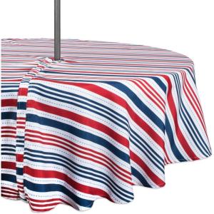imageDII Patriotic Stripes Zippered Tabletop Collection Stain Resistant ampamp Waterproof Tablecloth 60quot Round Red White ampamp Blue52 Round