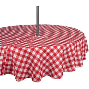 imageDII Red Check Outdoor Zippered Tabletop Collection Stain Resistant ampamp Waterproof 60quot Round Tablecloth Check52 Round