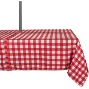 imageDII Red Check Outdoor Zippered Tabletop Collection Stain Resistant ampamp Waterproof 60quot Round Tablecloth Check84 x 60 Rectangular