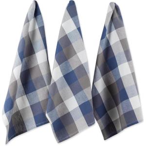 imageDII TriColor Check Collection Kitchen Potholder Set Black 2 PieceFrench Blue