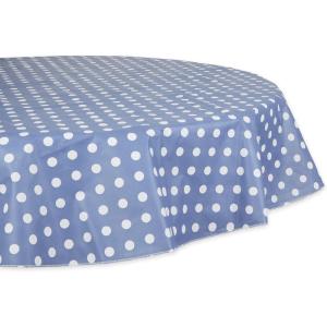 imageDII Vinyl Tabletop Collection Flannel Backed Polka Dot Tablecloth Rectangle 60x84 NaturalStonewash Blue