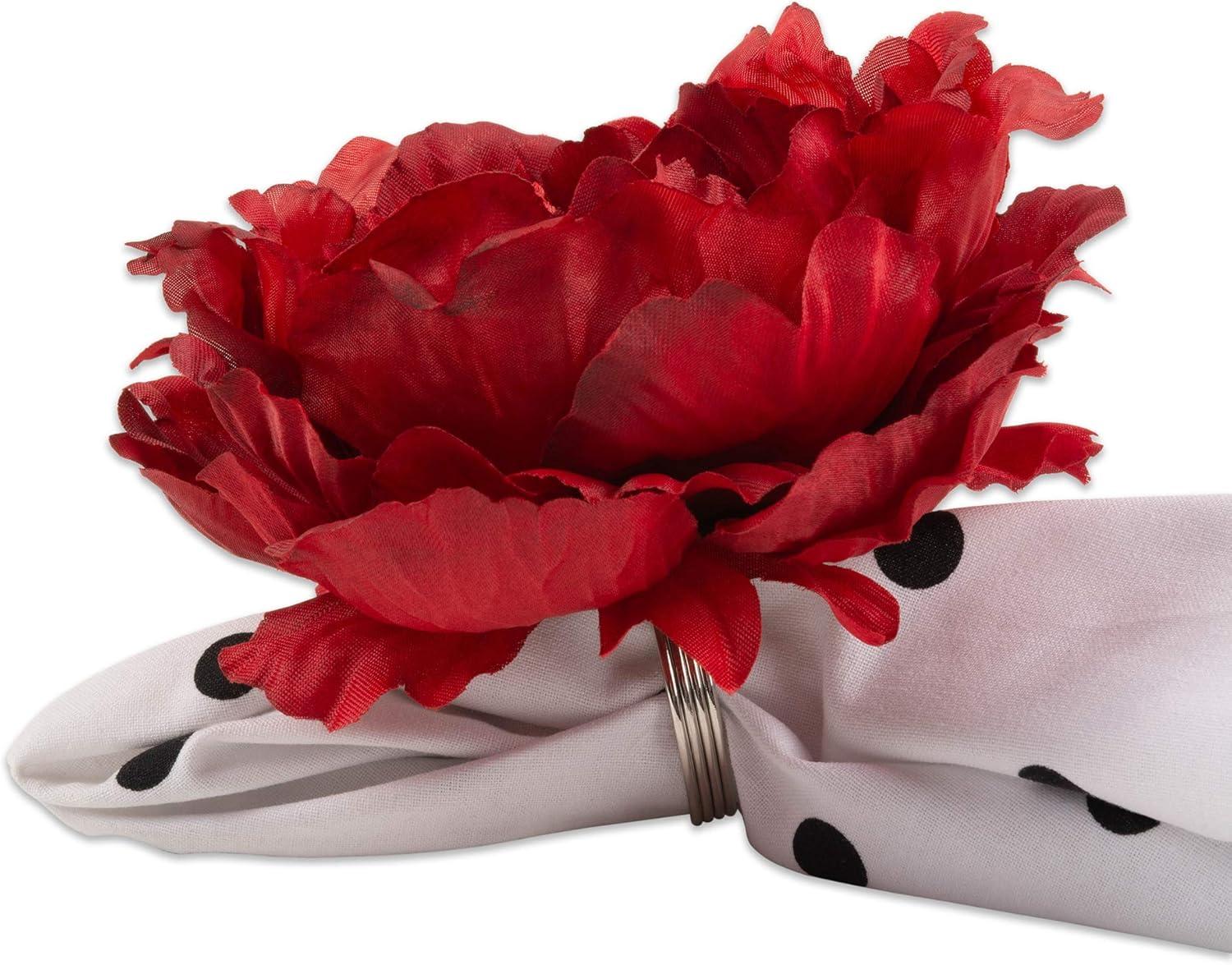 imageDII Beautiful Peony Flower Napkin Rings Deep Red 4 PieceDeep Red