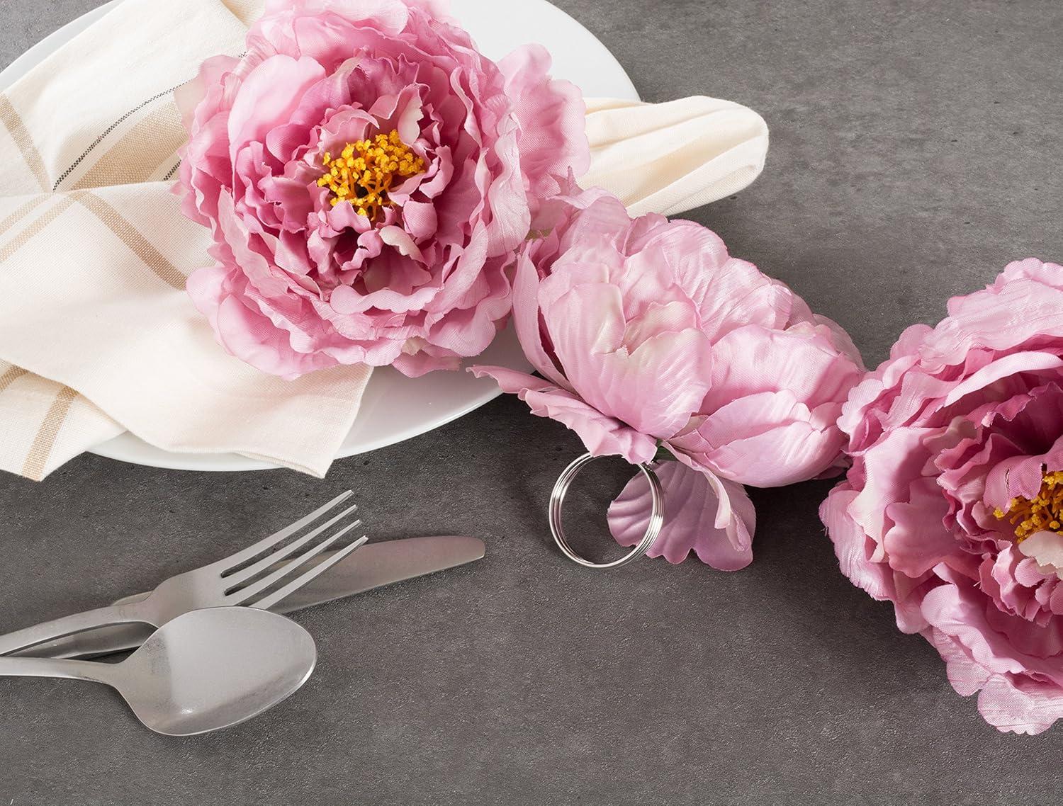 imageDII Beautiful Peony Flower Napkin Rings Deep Red 4 PiecePink
