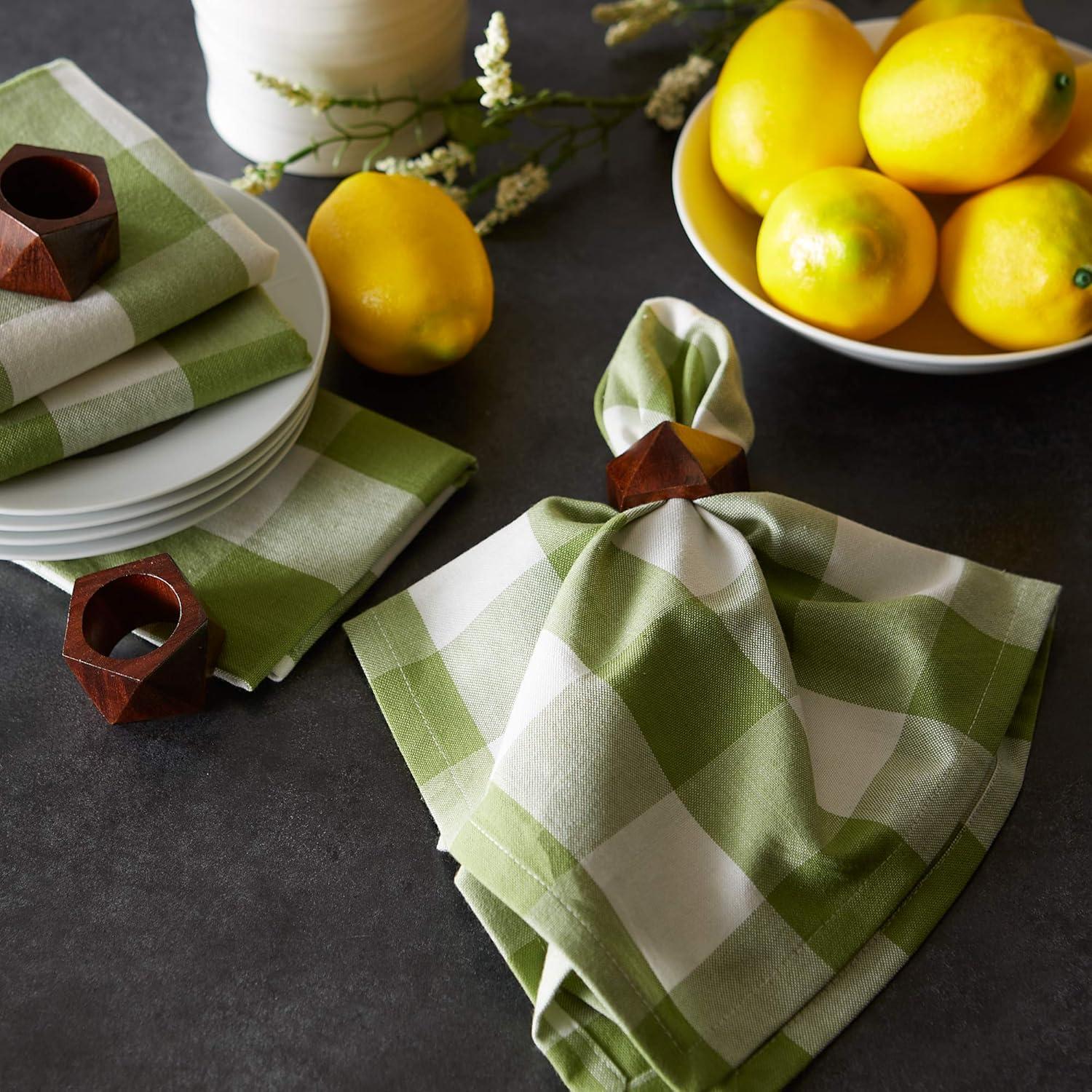 imageDII Buffalo Check Collection Classic Farmhouse Cloth Napkin Set 20x20 Black ampamp White 6 PieceAntique Green