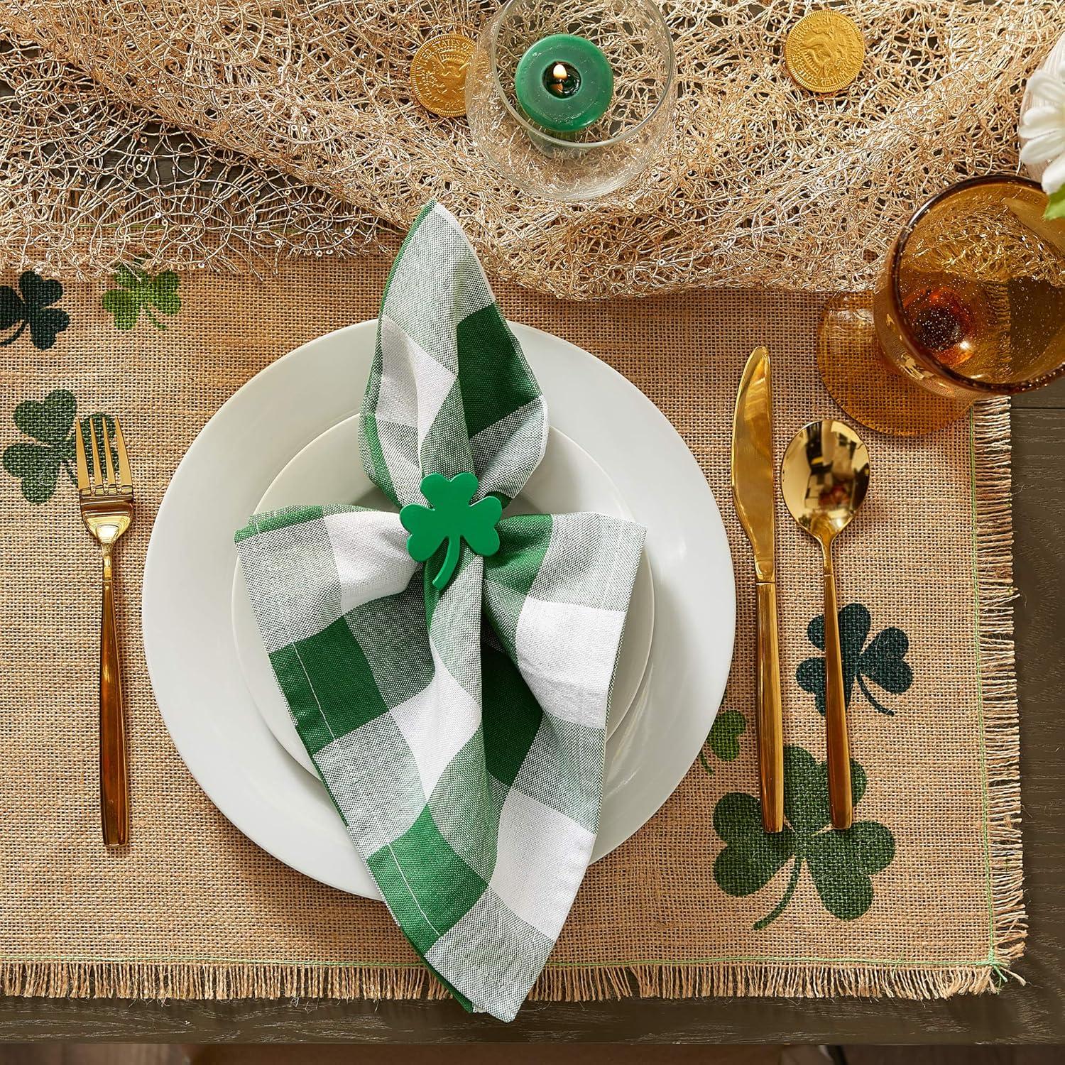 imageDII Buffalo Check Collection Classic Farmhouse Cloth Napkin Set 20x20 Black ampamp White 6 PieceGreen  White