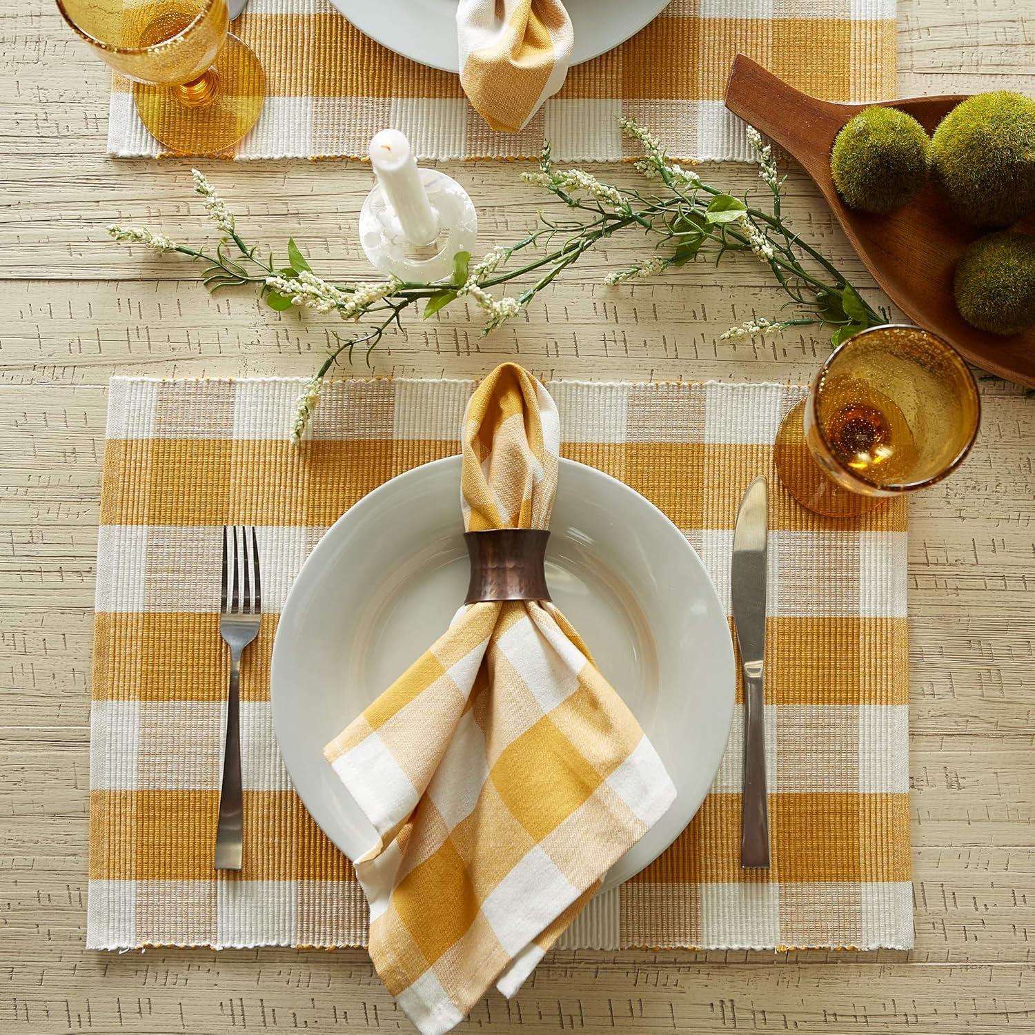 imageDII Buffalo Check Collection Classic Farmhouse Cloth Napkin Set 20x20 Black ampamp White 6 PieceHoney Gold