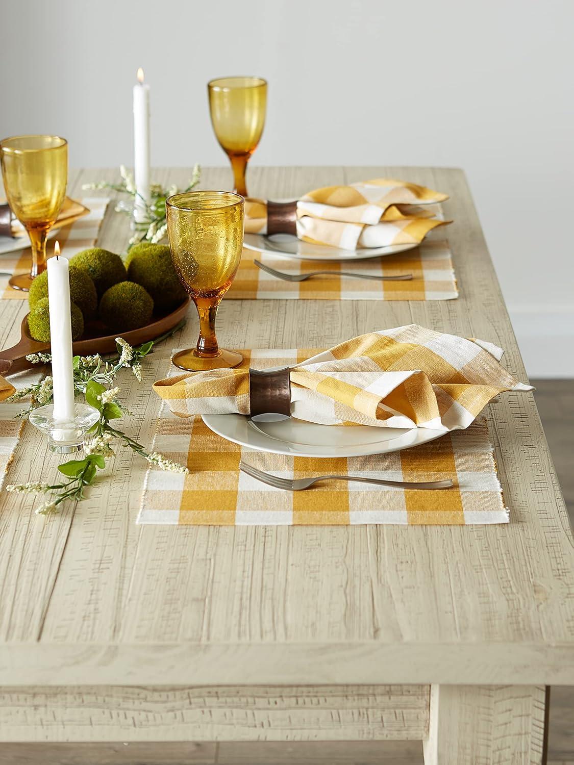 imageDII Buffalo Check Collection Classic Farmhouse Cloth Napkin Set 20x20 Black ampamp White 6 PieceHoney Gold