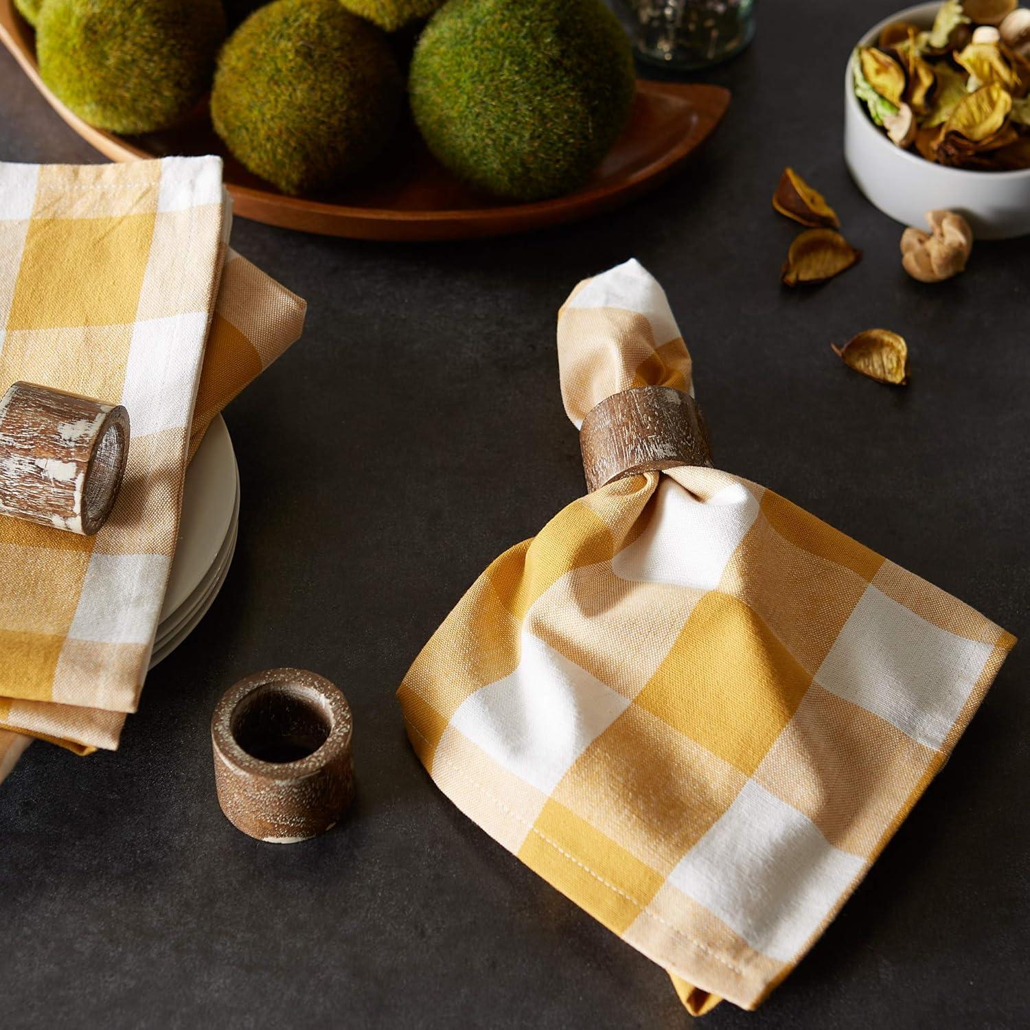 imageDII Buffalo Check Collection Classic Farmhouse Cloth Napkin Set 20x20 Black ampamp White 6 PieceHoney Gold