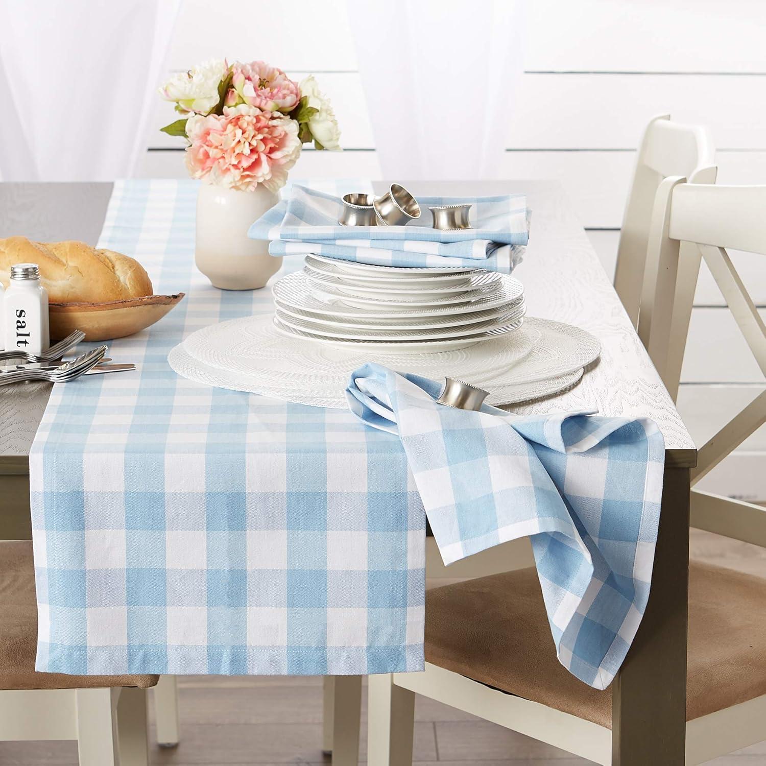 imageDII Buffalo Check Collection Classic Farmhouse Cloth Napkin Set 20x20 Black ampamp White 6 PieceLight Blue  White