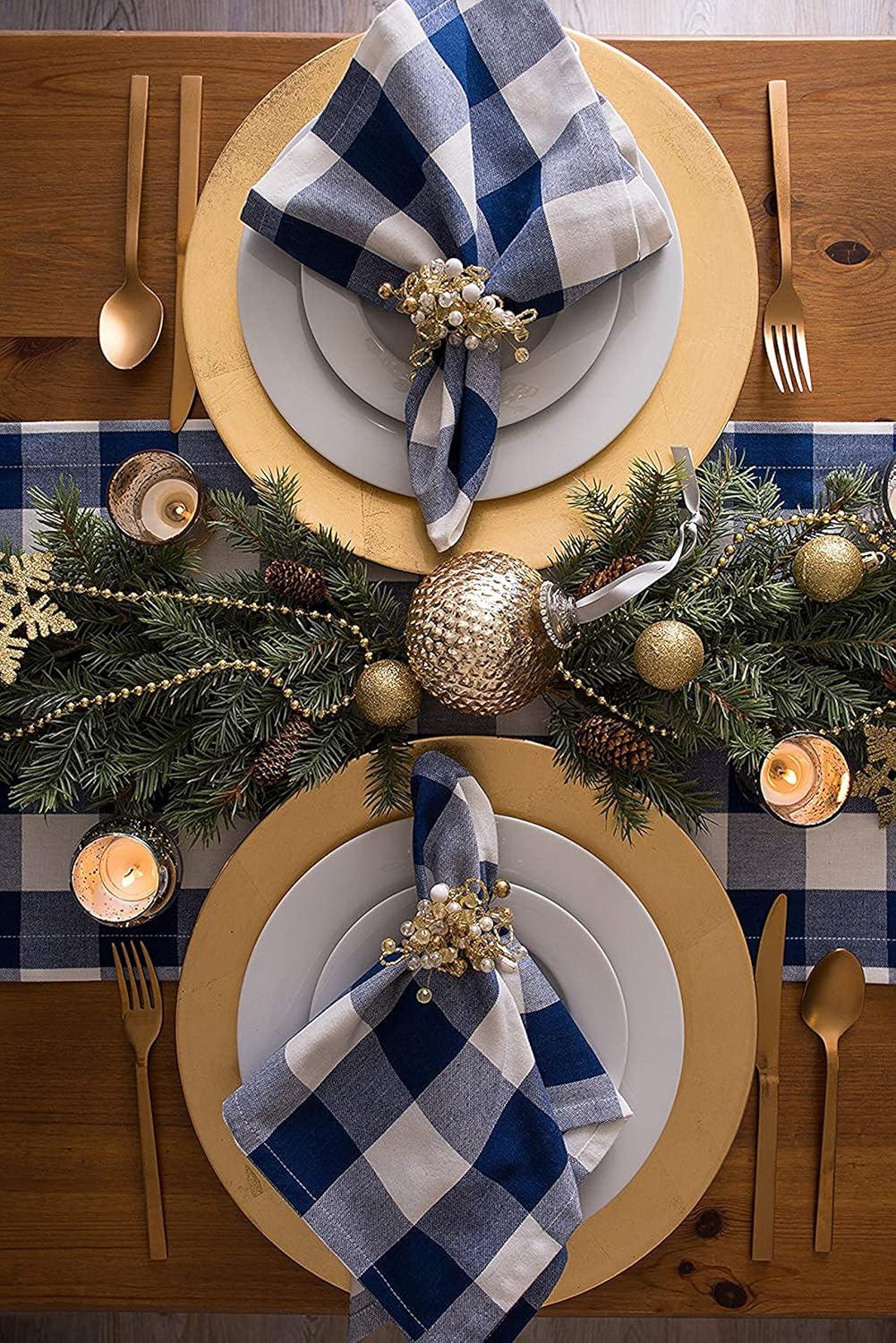 imageDII Buffalo Check Collection Classic Farmhouse Cloth Napkin Set 20x20 Black ampamp White 6 PieceNavy  Cream
