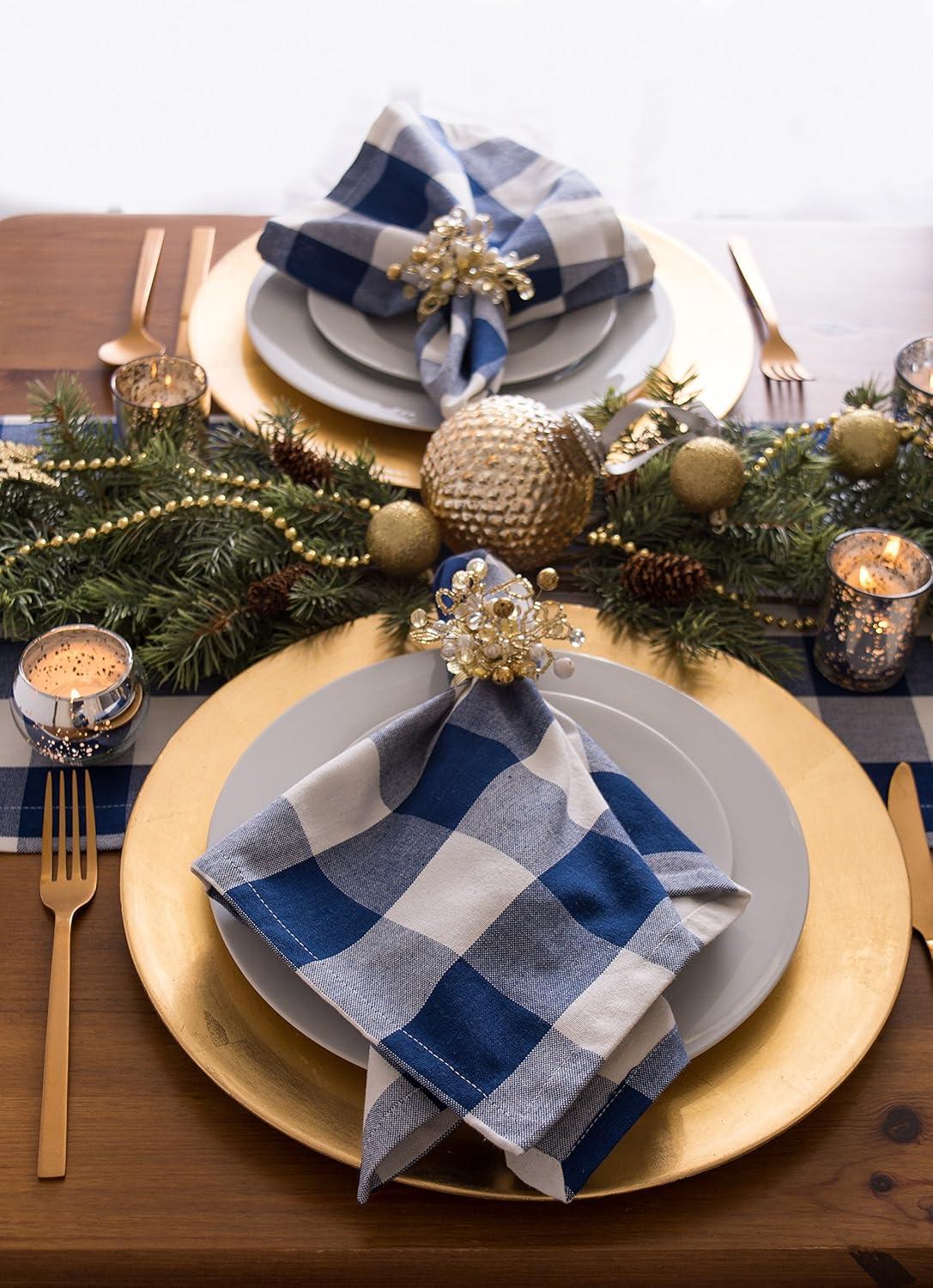imageDII Buffalo Check Collection Classic Farmhouse Cloth Napkin Set 20x20 Black ampamp White 6 PieceNavy  Cream