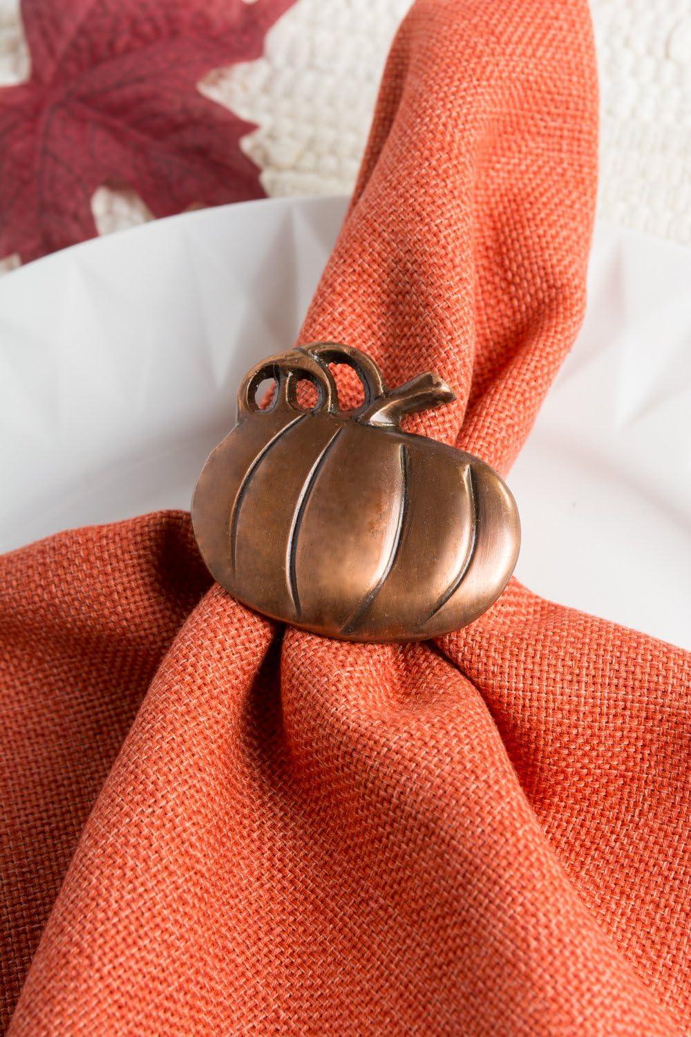 imageDII Christmas Thanksgiving Holiday Tabletop Dcor Collection Decorative Napkin Ring Holder Set 225quot Diameter Gold Vine 6 PieceRustic Harvest Pumpkin
