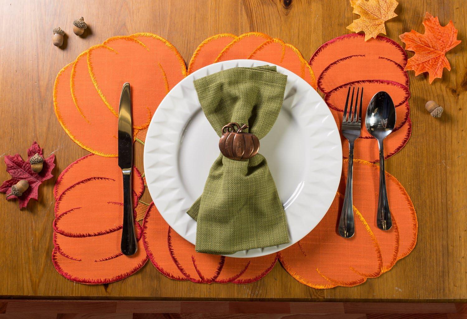 imageDII Christmas Thanksgiving Holiday Tabletop Dcor Collection Decorative Napkin Ring Holder Set 225quot Diameter Gold Vine 6 PieceRustic Harvest Pumpkin