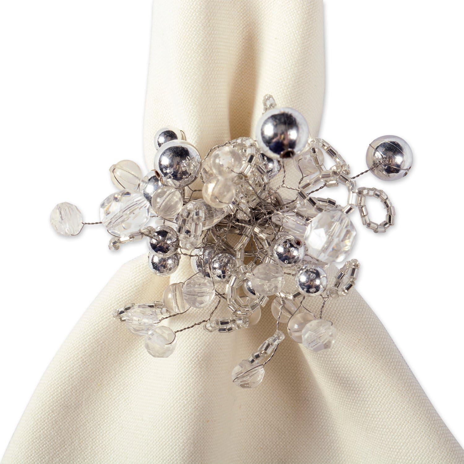 imageDII Christmas Thanksgiving Holiday Tabletop Dcor Collection Decorative Napkin Ring Holder Set 225quot Diameter Gold Vine 6 PieceSilver Beaded Cluster