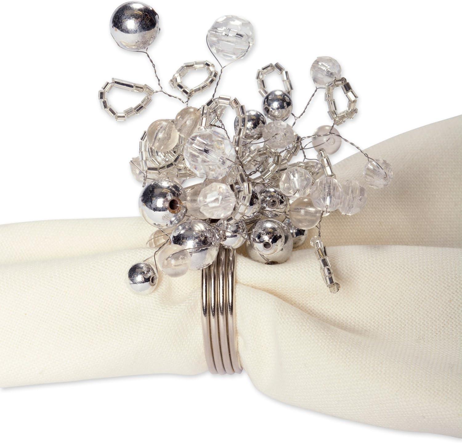 imageDII Christmas Thanksgiving Holiday Tabletop Dcor Collection Decorative Napkin Ring Holder Set 225quot Diameter Gold Vine 6 PieceSilver Beaded Cluster