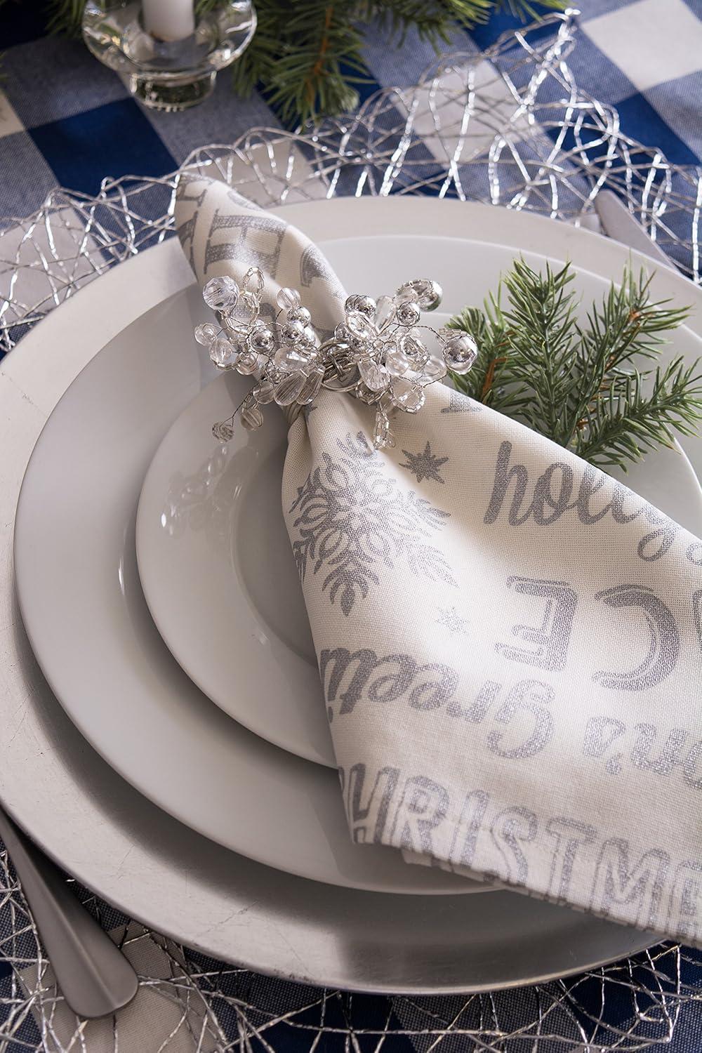 imageDII Christmas Thanksgiving Holiday Tabletop Dcor Collection Decorative Napkin Ring Holder Set 225quot Diameter Gold Vine 6 PieceSilver Beaded Cluster