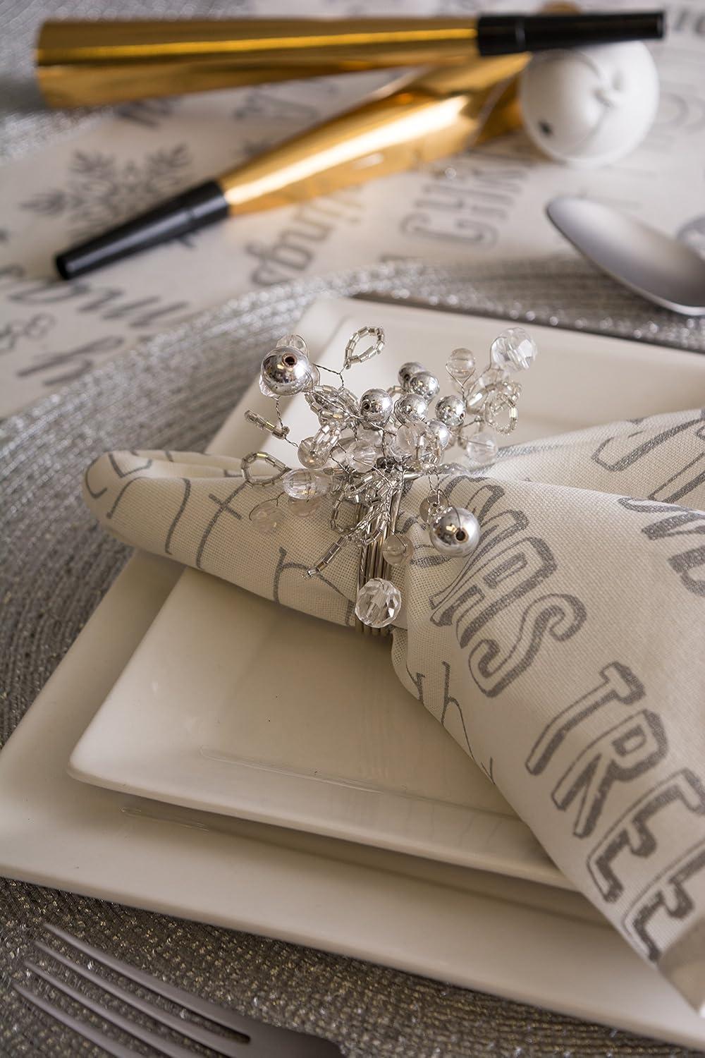 imageDII Christmas Thanksgiving Holiday Tabletop Dcor Collection Decorative Napkin Ring Holder Set 225quot Diameter Gold Vine 6 PieceSilver Beaded Cluster