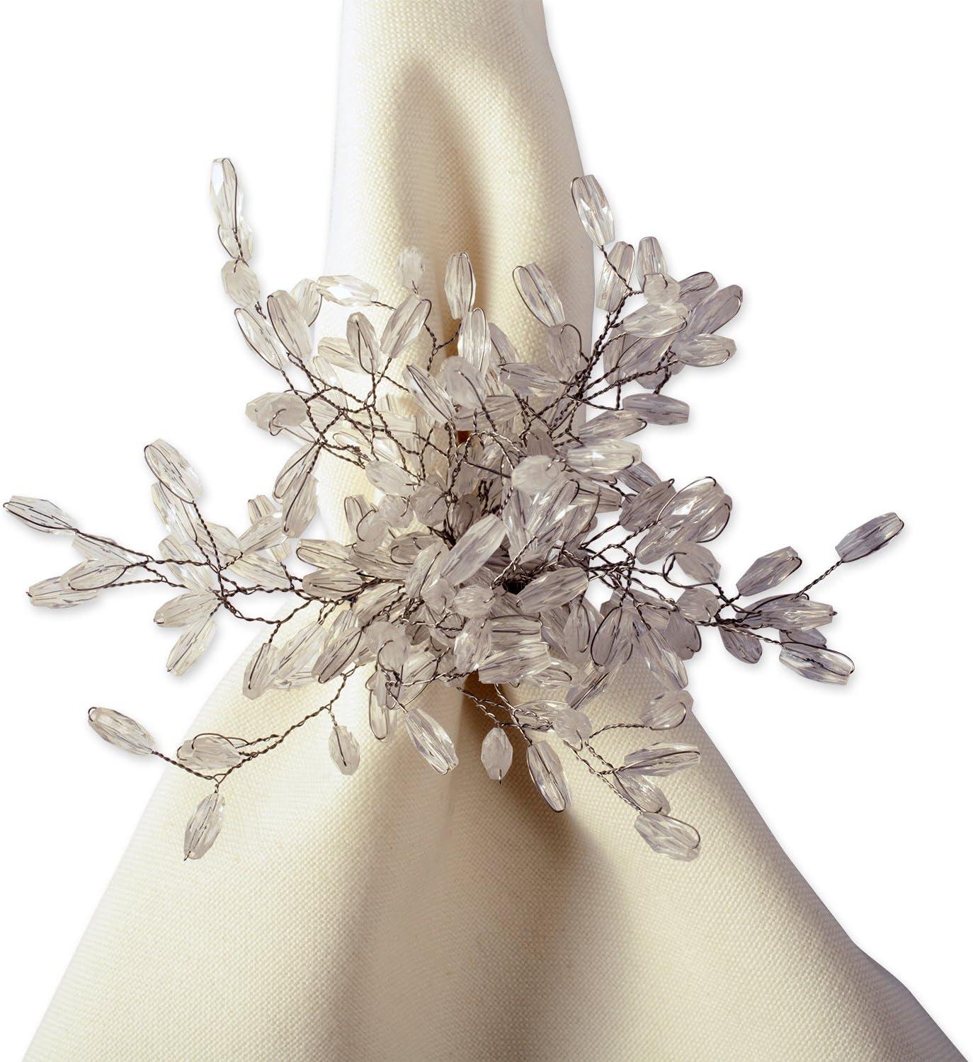 imageDII Christmas Thanksgiving Holiday Tabletop Dcor Collection Decorative Napkin Ring Holder Set 225quot Diameter Gold Vine 6 PieceSilver Beaded Starburst
