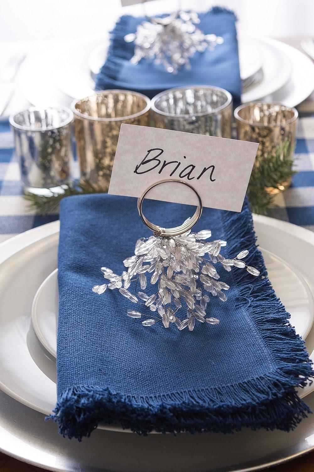 imageDII Christmas Thanksgiving Holiday Tabletop Dcor Collection Decorative Napkin Ring Holder Set 225quot Diameter Gold Vine 6 PieceSilver Beaded Starburst