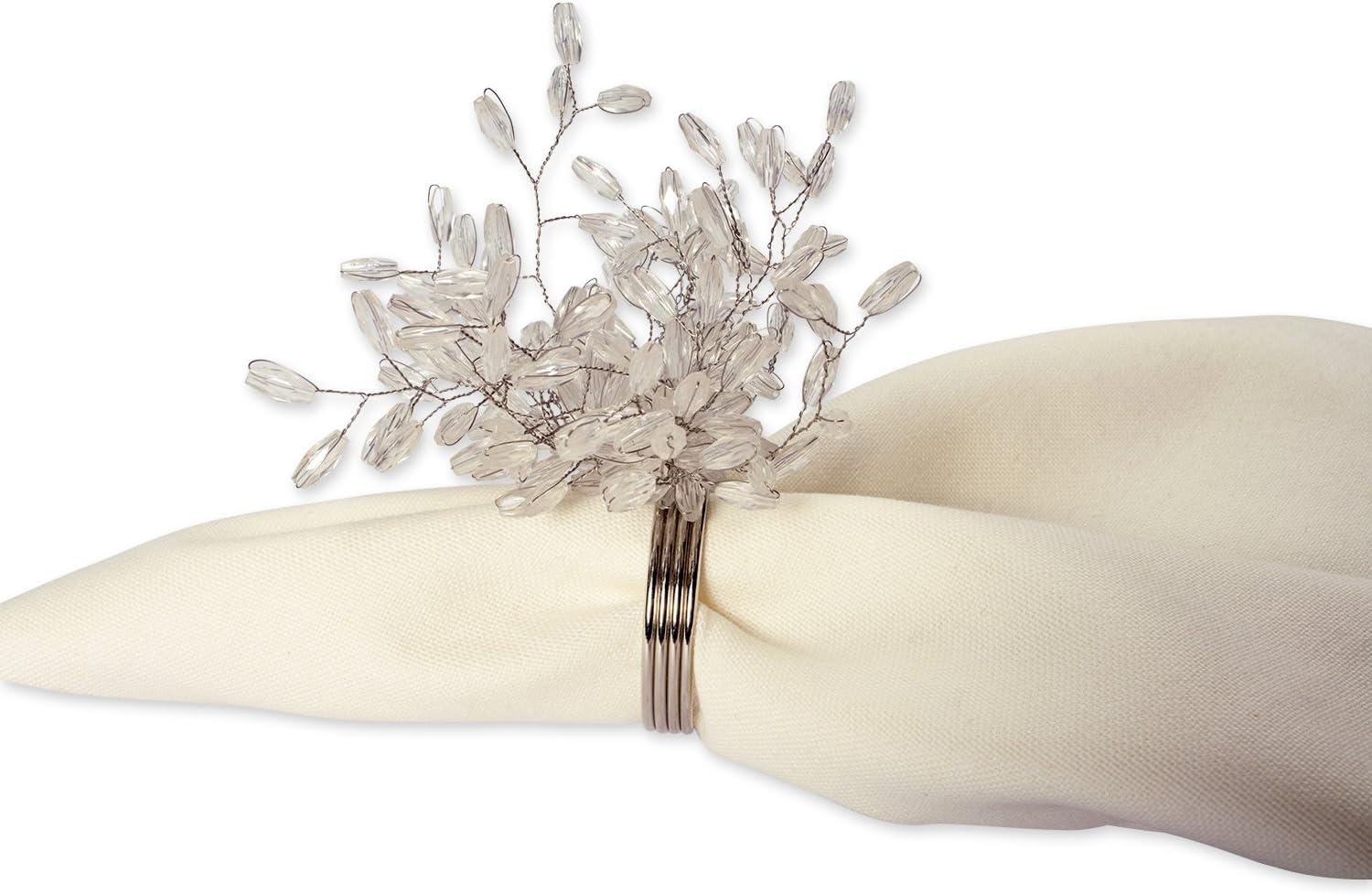 imageDII Christmas Thanksgiving Holiday Tabletop Dcor Collection Decorative Napkin Ring Holder Set 225quot Diameter Gold Vine 6 PieceSilver Beaded Starburst
