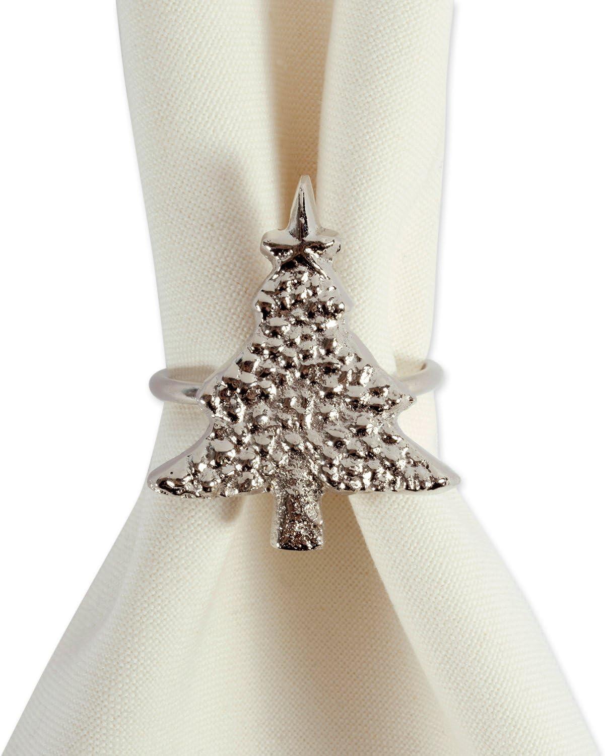 imageDII Christmas Thanksgiving Holiday Tabletop Dcor Collection Decorative Napkin Ring Holder Set 225quot Diameter Gold Vine 6 PieceSilver Christmas Tree
