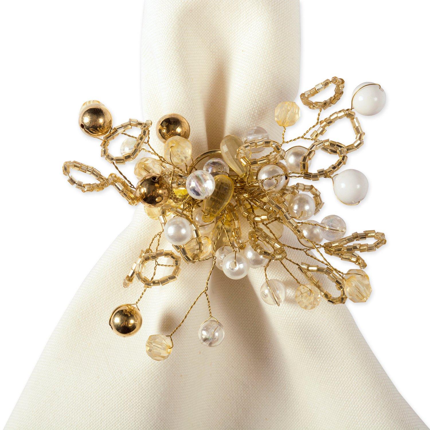 imageDII Christmas Thanksgiving Holiday Tabletop Dcor Collection Decorative Napkin Ring Holder Set 4quot Diameter Gold Beaded Cluster 6 PieceGold Beaded Cluster