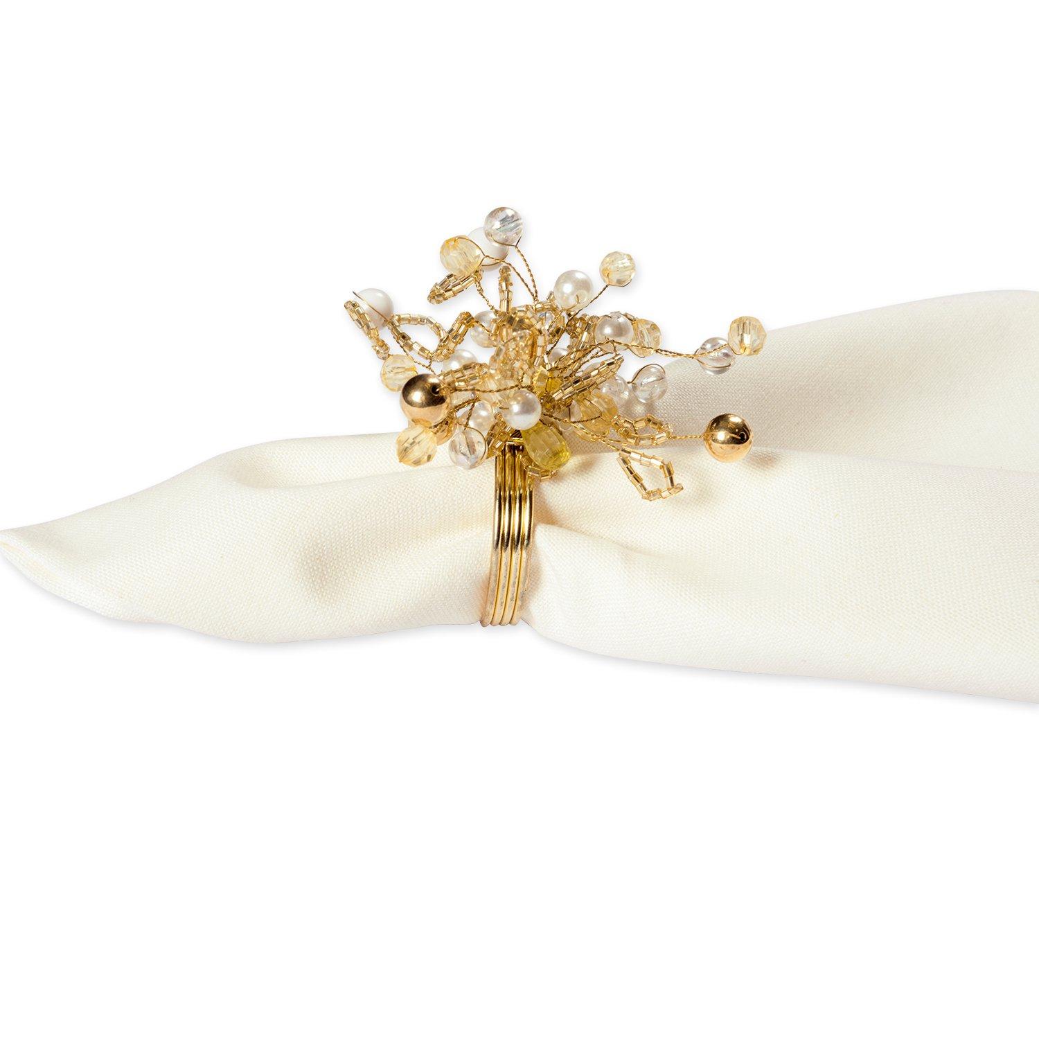 imageDII Christmas Thanksgiving Holiday Tabletop Dcor Collection Decorative Napkin Ring Holder Set 4quot Diameter Gold Beaded Cluster 6 PieceGold Beaded Cluster