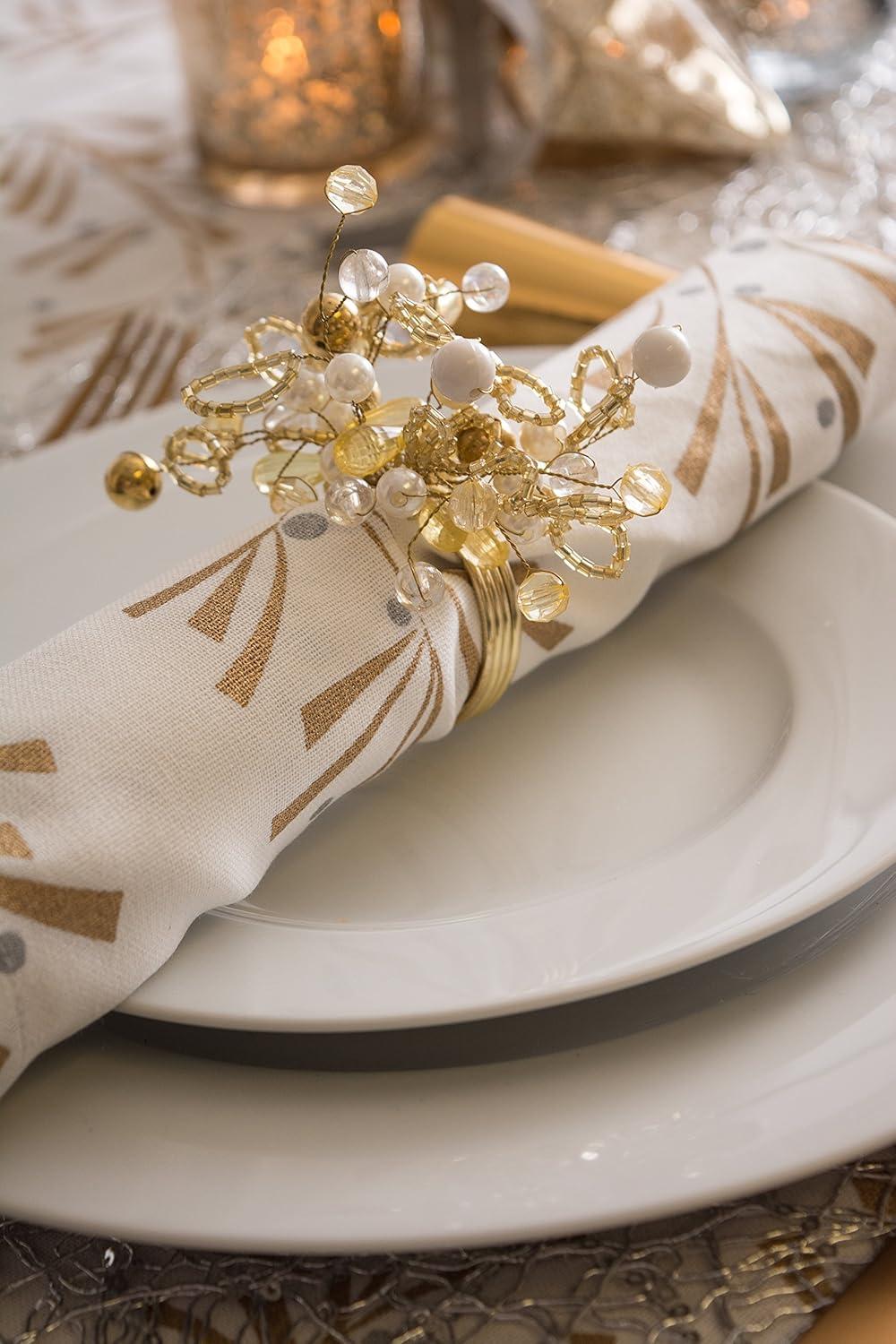 imageDII Christmas Thanksgiving Holiday Tabletop Dcor Collection Decorative Napkin Ring Holder Set 4quot Diameter Gold Beaded Cluster 6 PieceGold Beaded Cluster