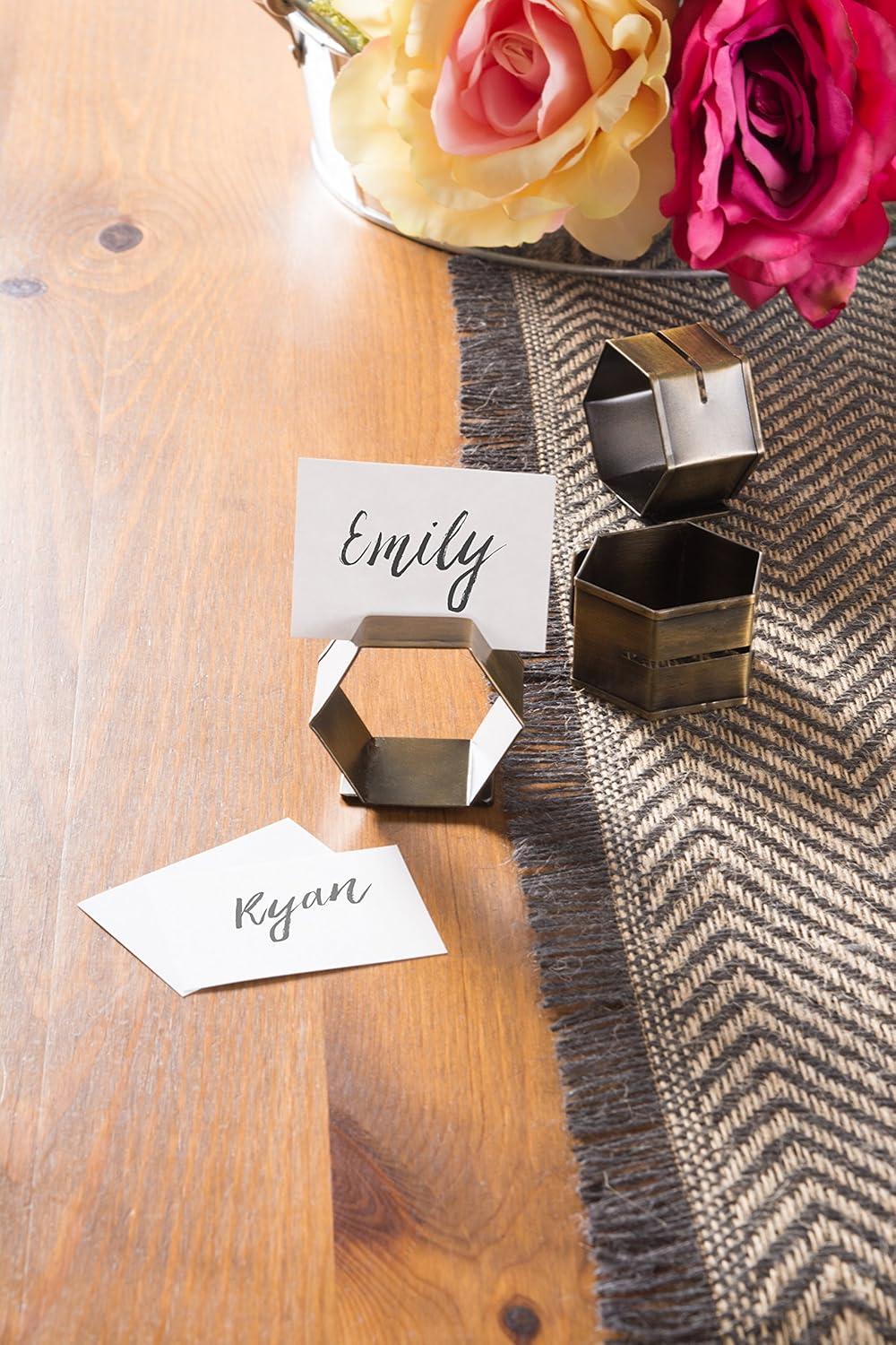 imageDII Decorative Geometric Napkin Ring Set Die Cut Square Silver 6 CountPlace Card Holder Brass
