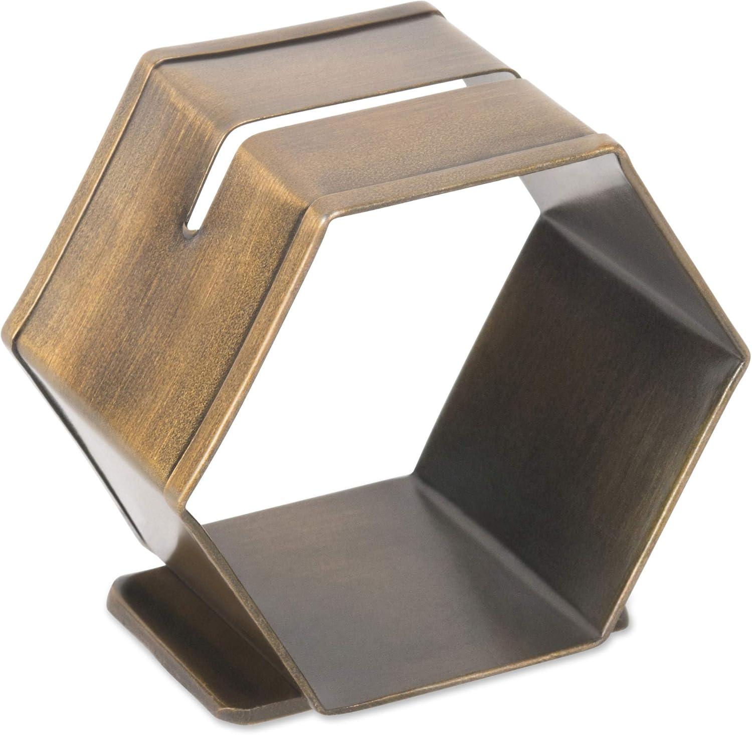 imageDII Decorative Geometric Napkin Ring Set Die Cut Square Silver 6 CountPlace Card Holder Brass