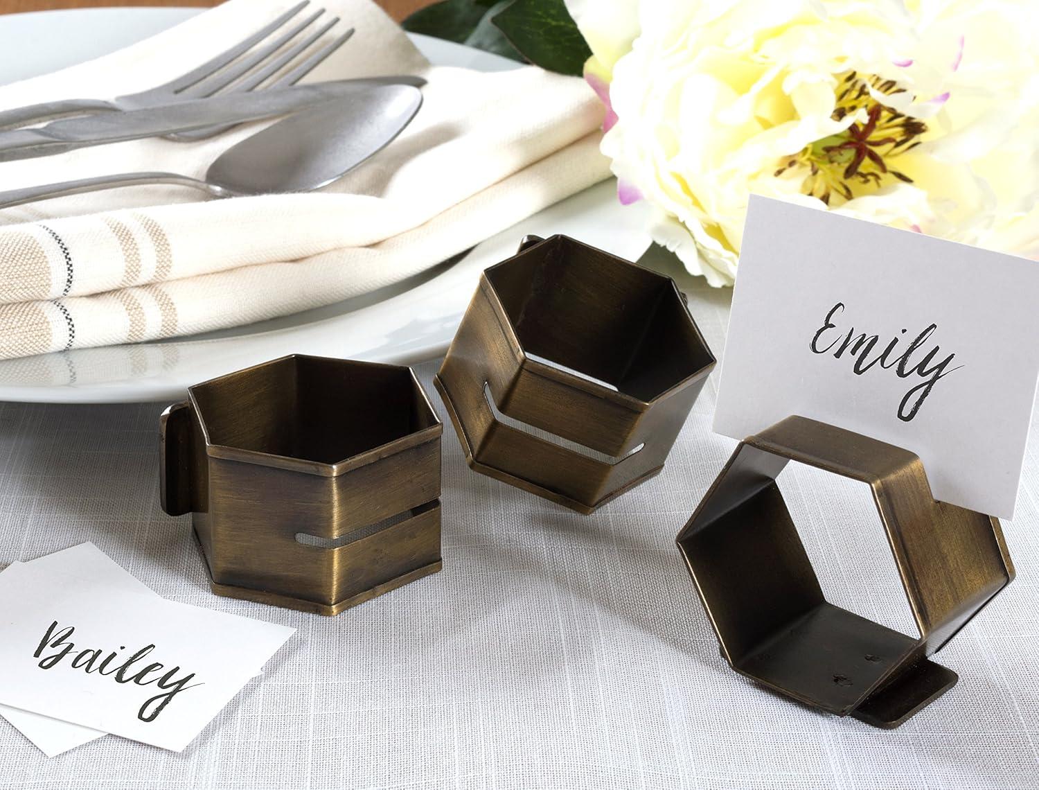 imageDII Decorative Geometric Napkin Ring Set Die Cut Square Silver 6 CountPlace Card Holder Brass
