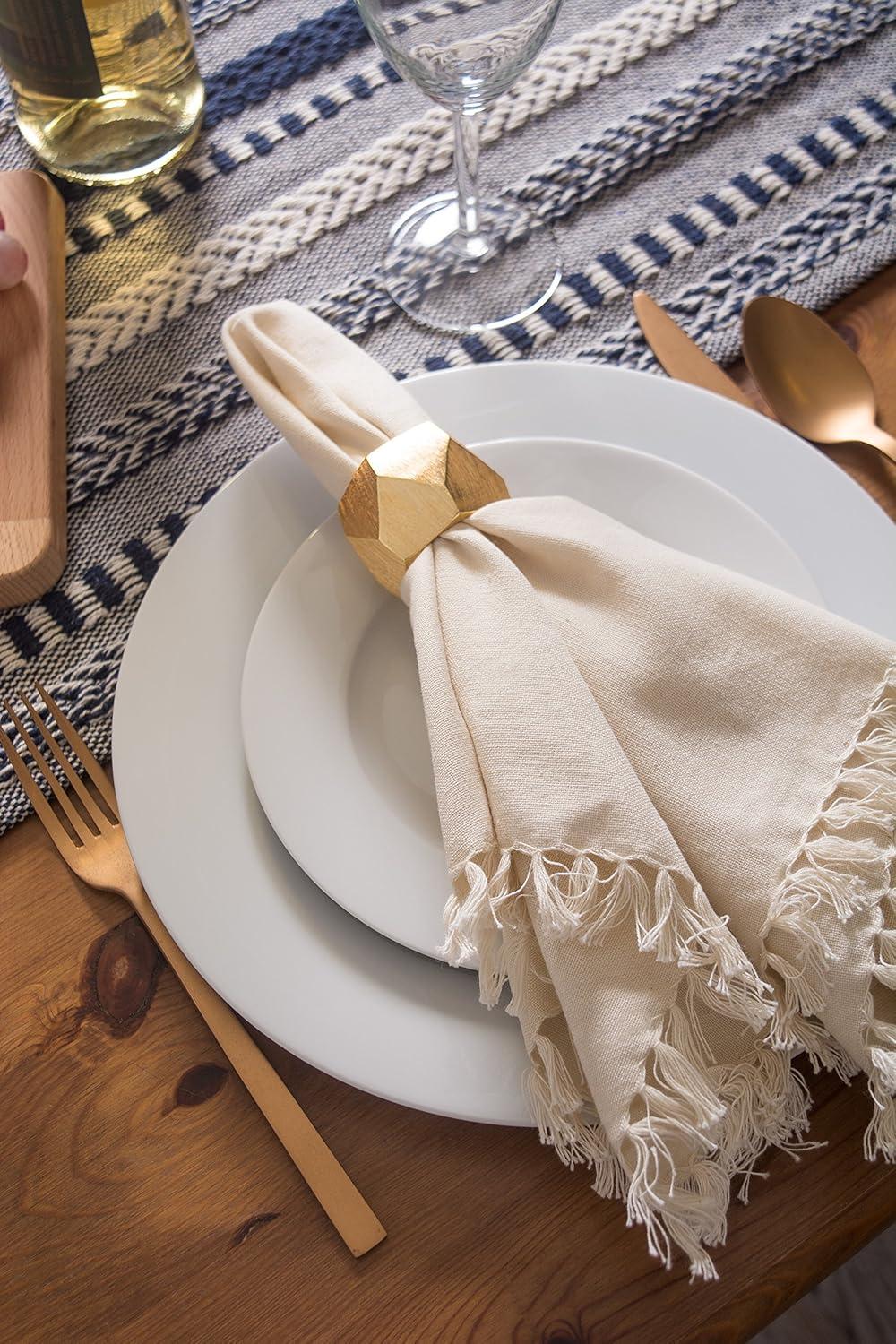 imageDII Decorative Geometric Napkin Ring Set Die Cut Square Silver 6 CountTriangle Band Gold