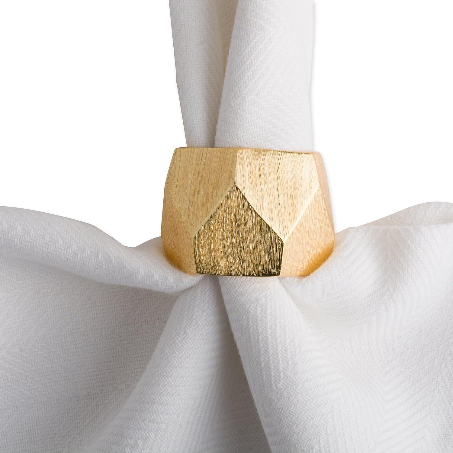 imageDII Decorative Geometric Napkin Ring Set Die Cut Square Silver 6 CountTriangle Band Gold