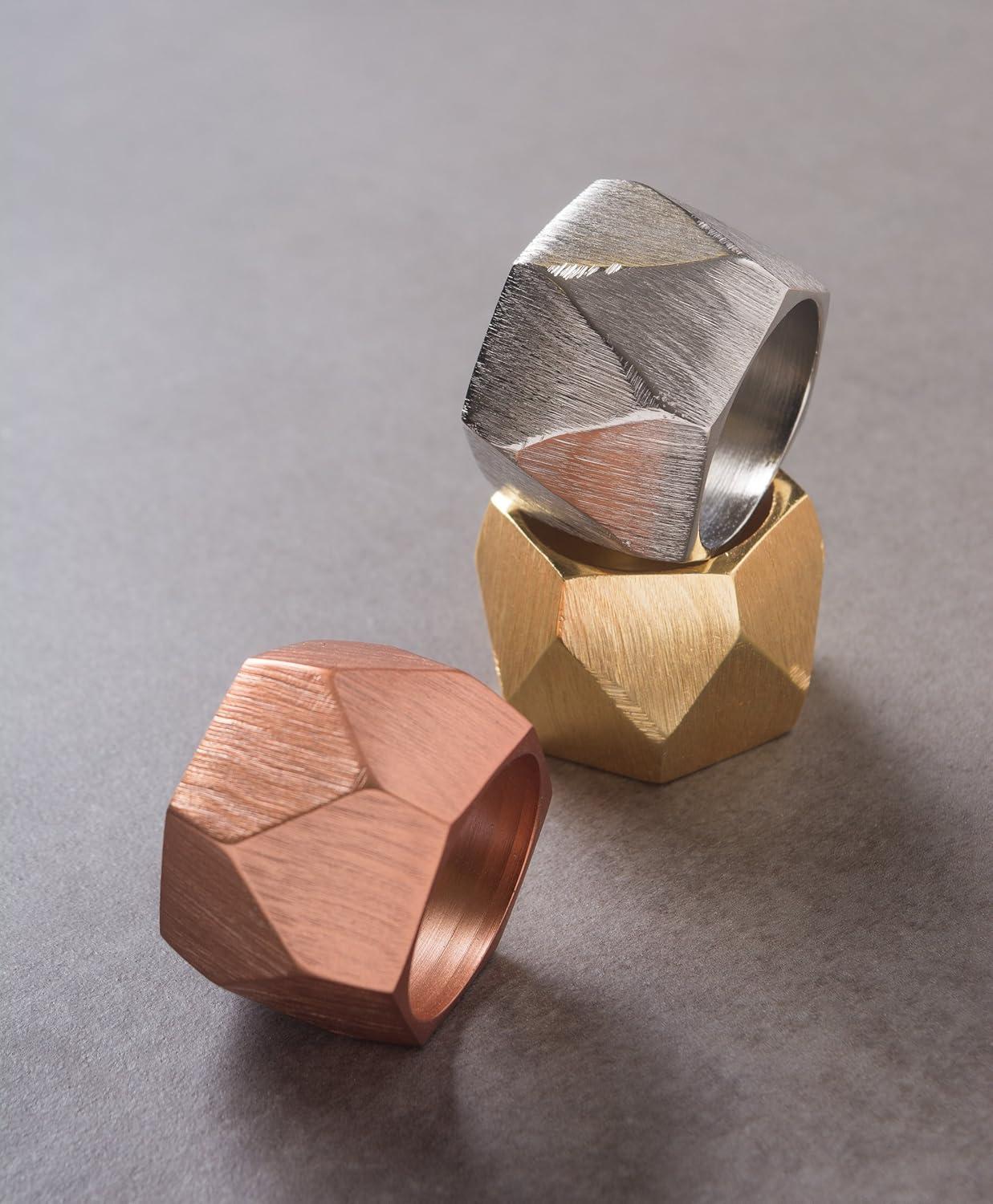 imageDII Decorative Geometric Napkin Ring Set Die Cut Square Silver 6 CountTriangle Band Gold