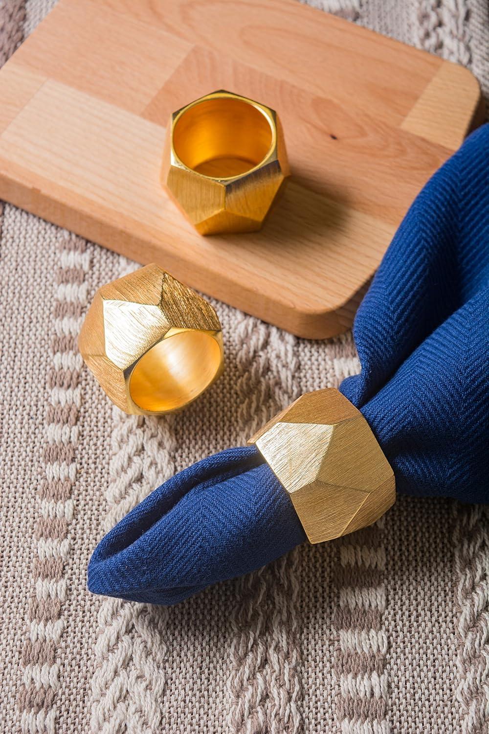 imageDII Decorative Geometric Napkin Ring Set Die Cut Square Silver 6 CountTriangle Band Gold
