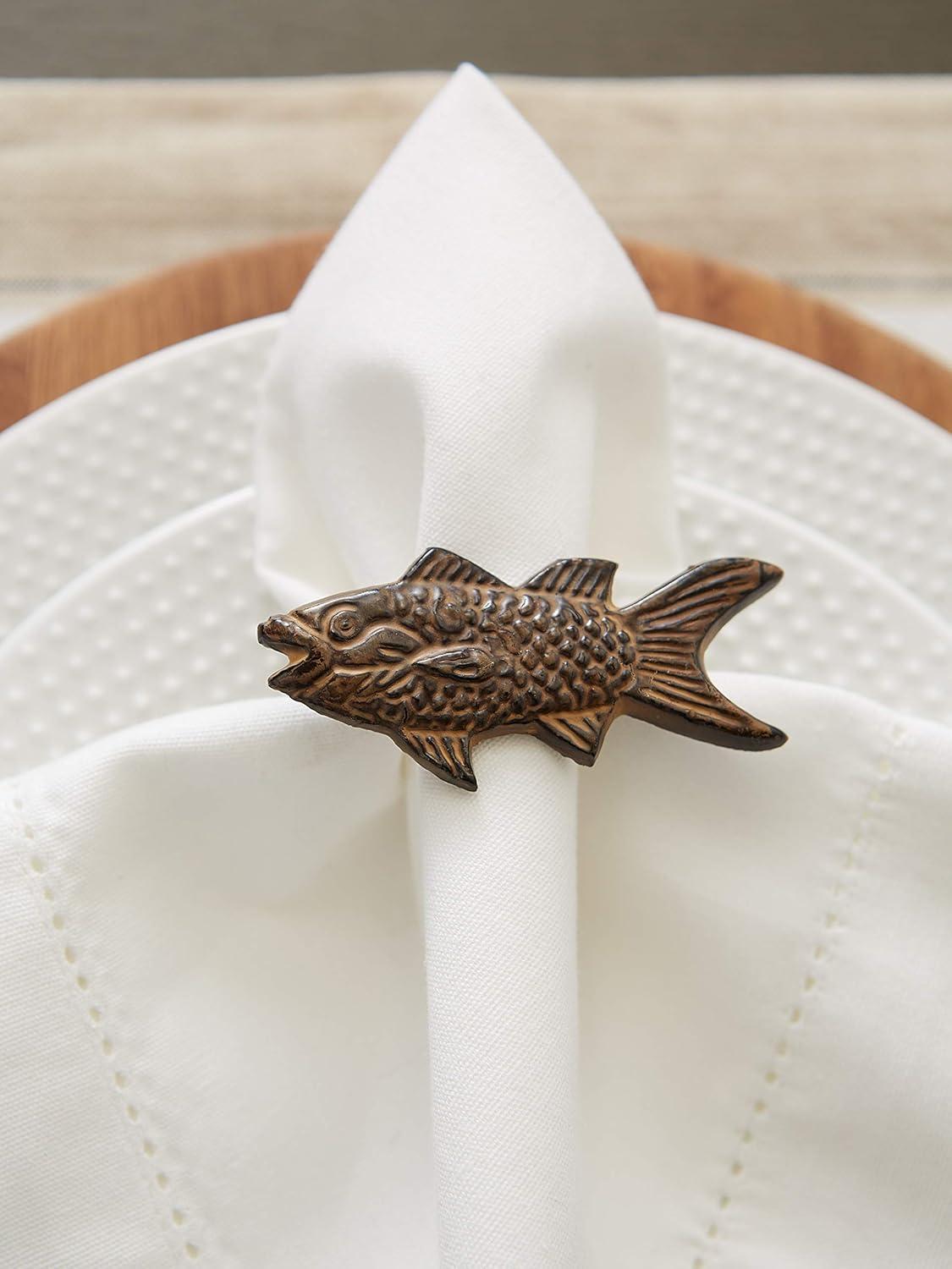imageDII Decorative Unique Novelty Napkin Ring Set Gold Pineapple 6 CountFish