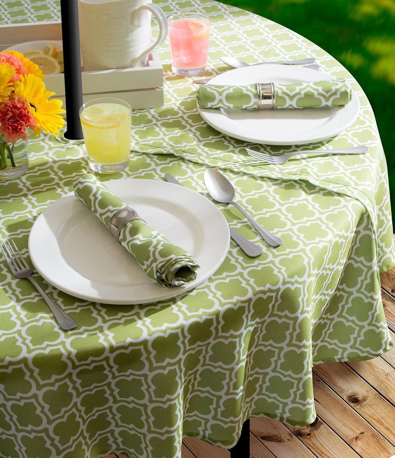 imageDII Green Lattice Outdoor Tabletop Collection Stain Resistant ampamp Waterproof 60quot Round wZipper Green60 in round wZipper