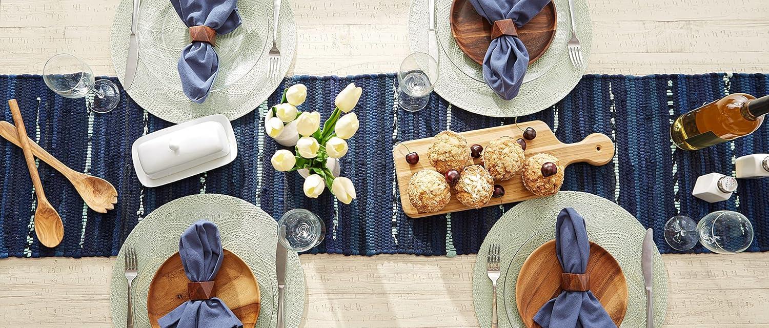 imageDII Handmade Chindi Tabletop Reversible and Machine Washable Placemat Set 13x19 NaturalBlue