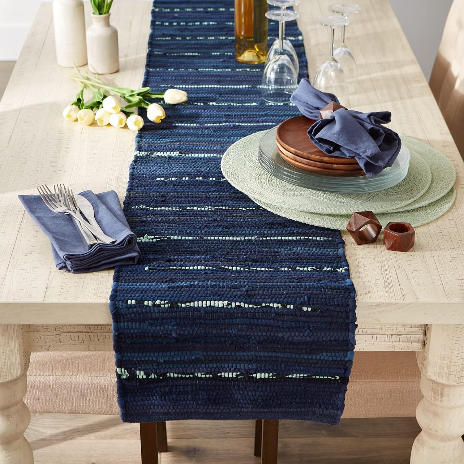 imageDII Handmade Chindi Tabletop Reversible and Machine Washable Placemat Set 13x19 NaturalBlue