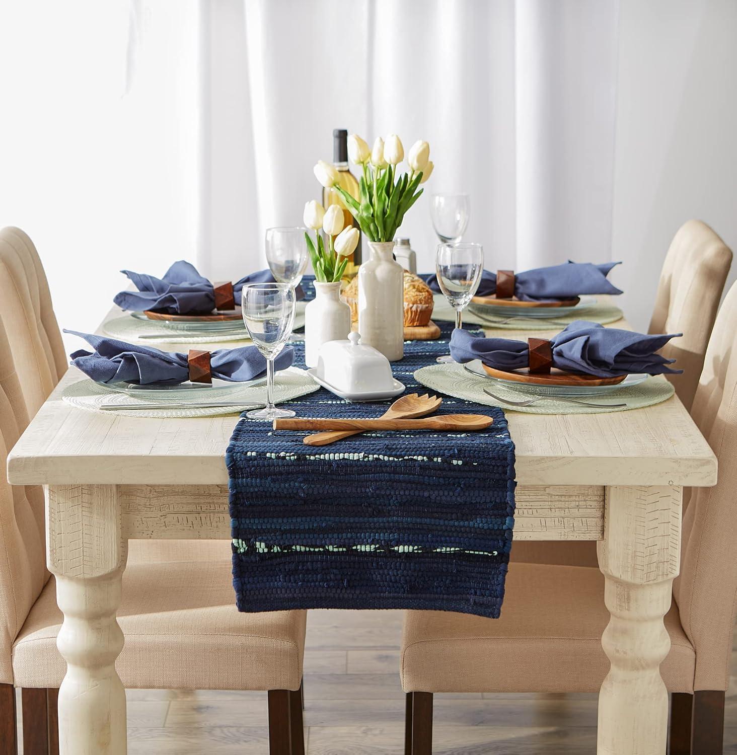 imageDII Handmade Chindi Tabletop Reversible and Machine Washable Placemat Set 13x19 NaturalBlue