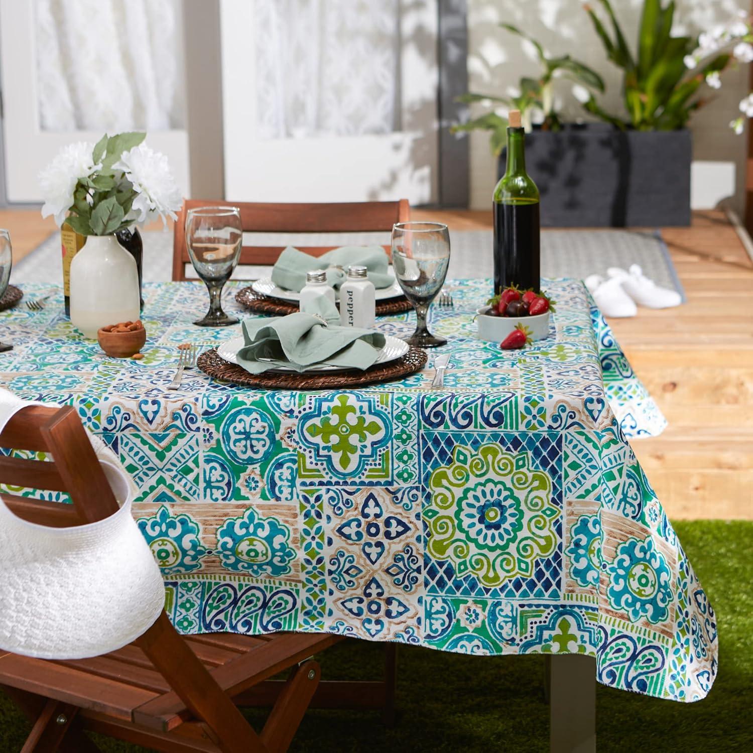 imageDII Spanish Tile Print Collection Vinyl MultiUse Flannel Backed Tablecloth Rectangle 60x84 Spanish TileSpanish Tile