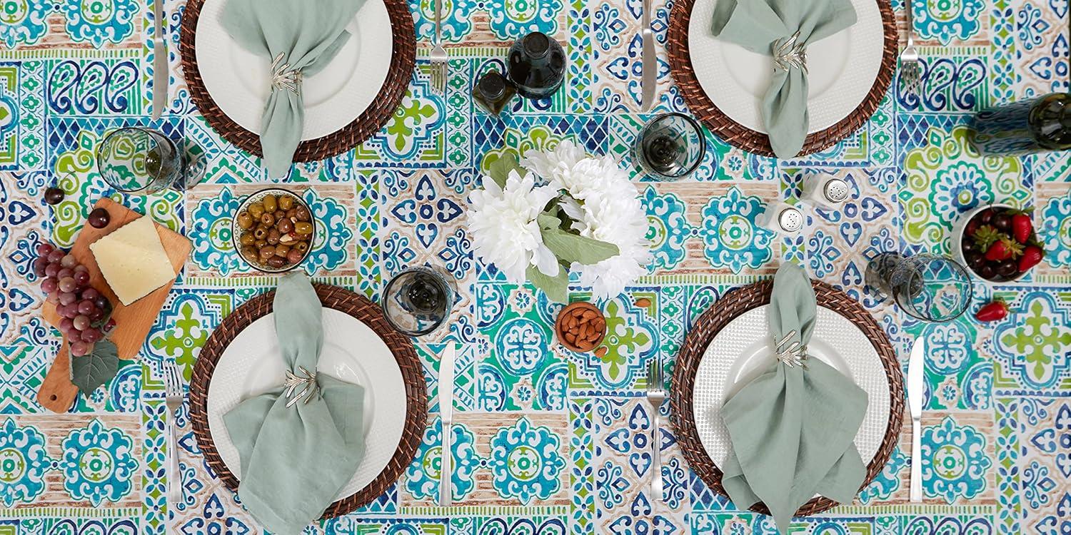imageDII Spanish Tile Print Collection Vinyl MultiUse Flannel Backed Tablecloth Rectangle 60x84 Spanish TileSpanish Tile
