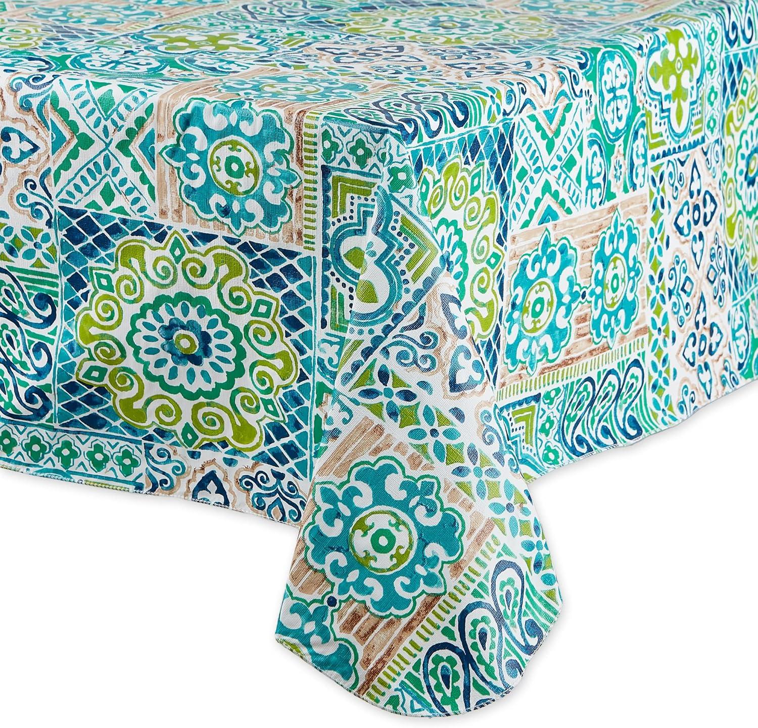 imageDII Spanish Tile Print Collection Vinyl MultiUse Flannel Backed Tablecloth Rectangle 60x84 Spanish TileSpanish Tile