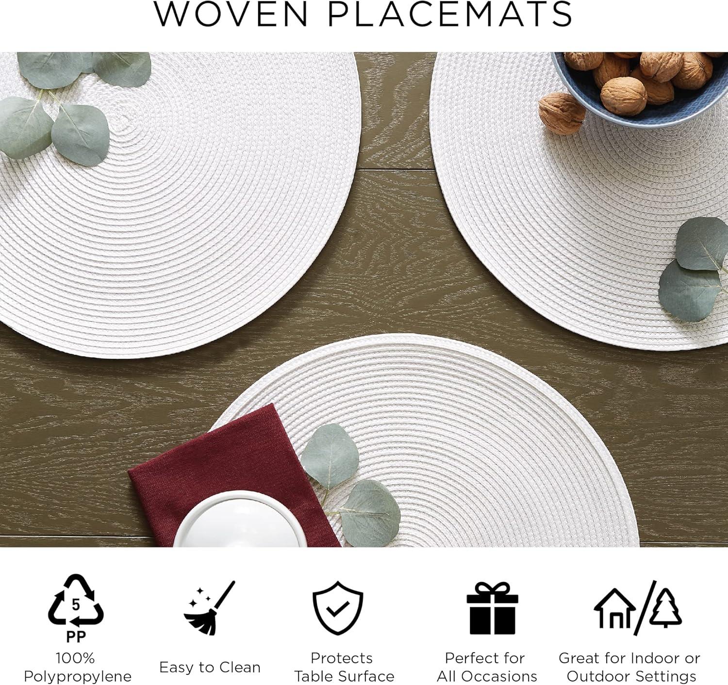 imageDII Woven Placemats Collection Metallic Round Placemat Set 15quot Champagne 4 PieceGold