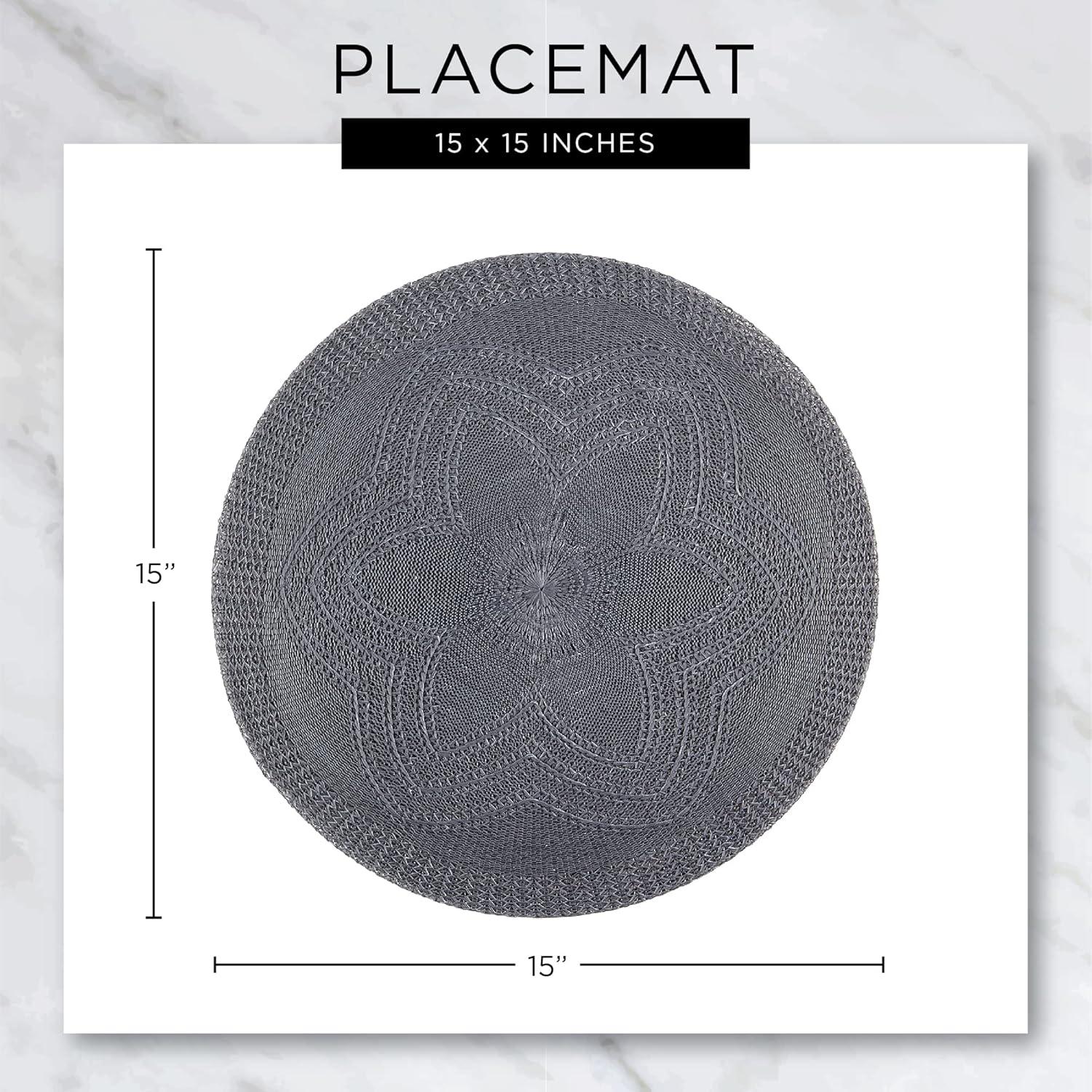 imageDII Woven Placemats Collection Metallic Round Placemat Set 15quot Champagne 4 PieceGold