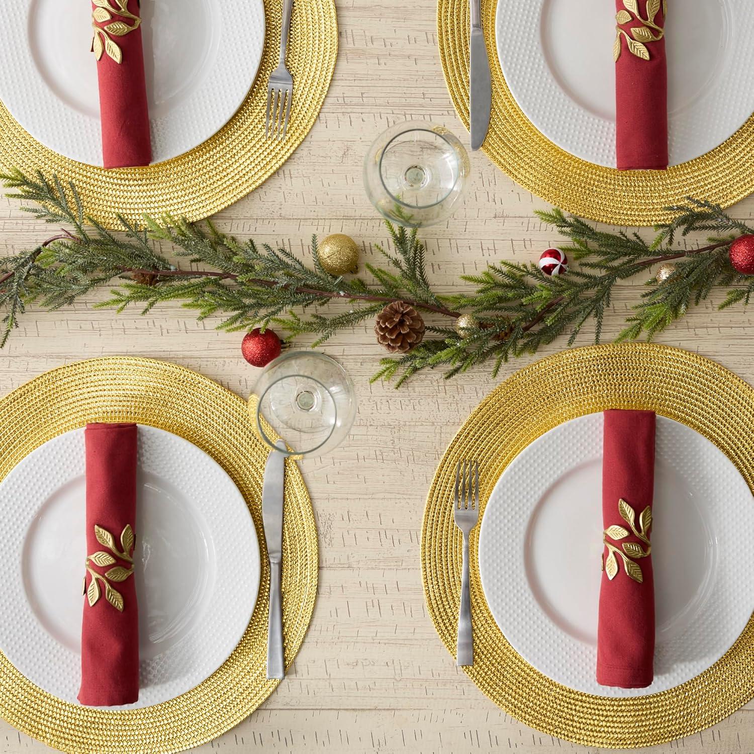 imageDII Woven Placemats Collection Metallic Round Placemat Set 15quot Champagne 4 PieceGold