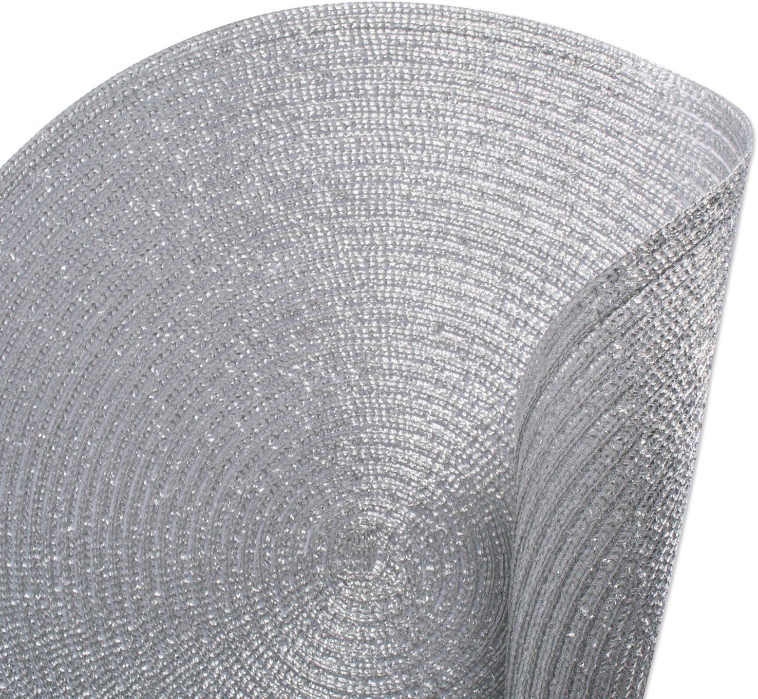 imageDII Woven Placemats Collection Metallic Round Placemat Set 15quot Champagne 4 PiecePlatinum Silver